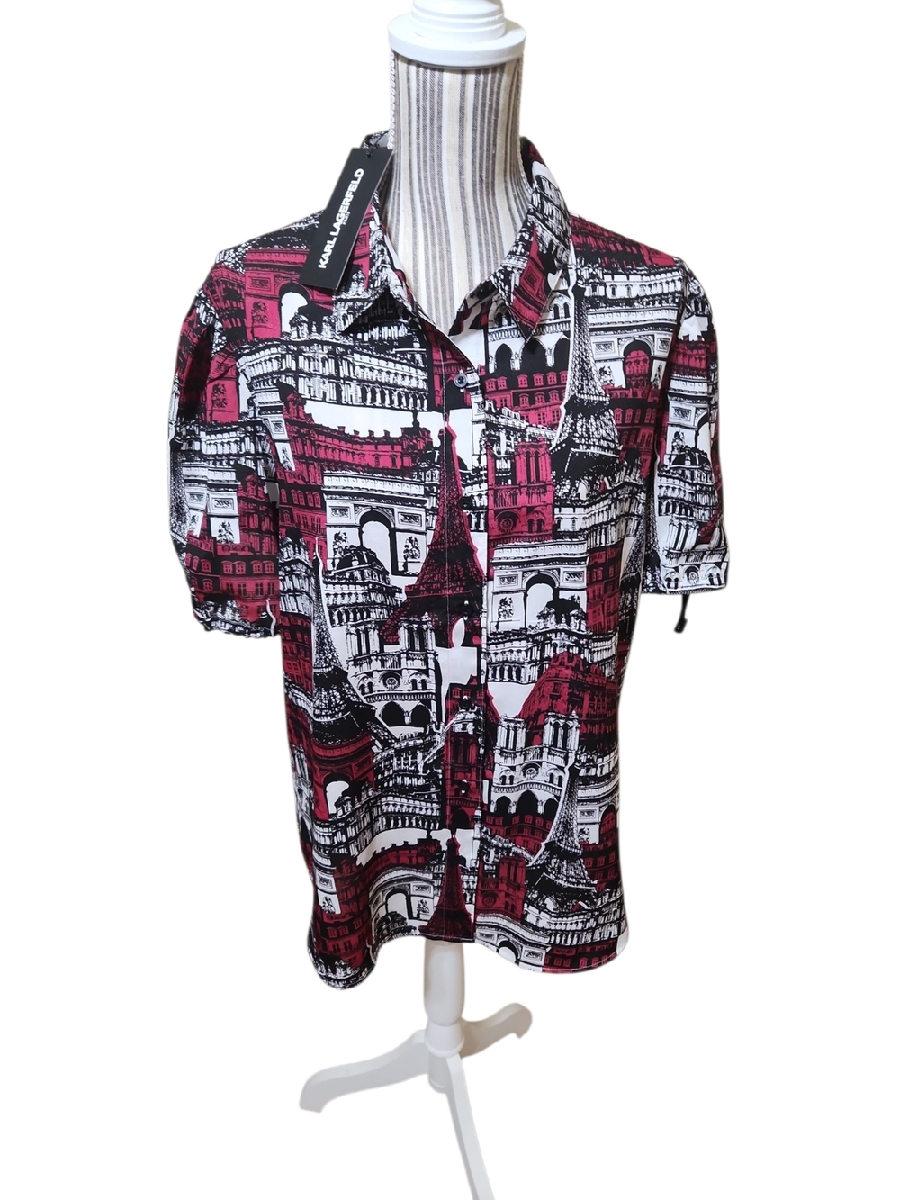 Karl Lagerfeld Black, White & Red Architectural Print Button-Down Shirt